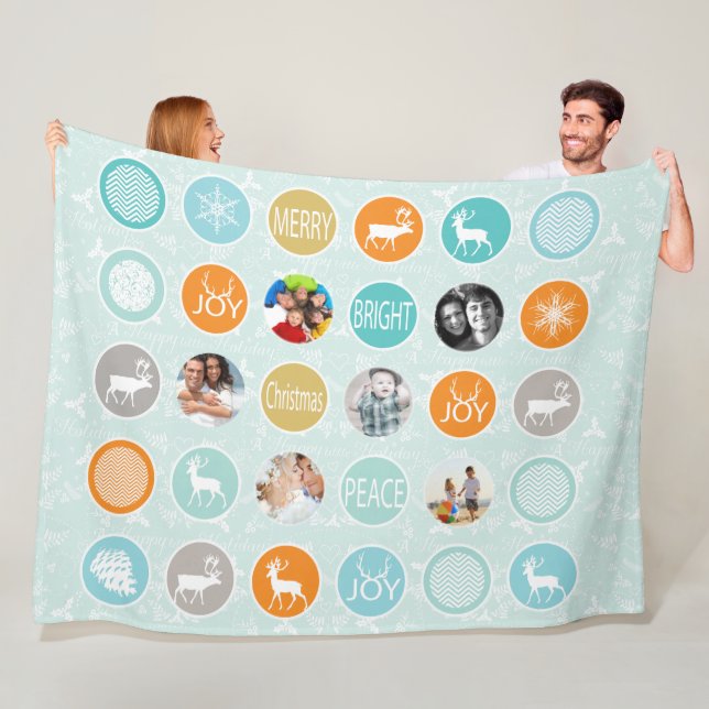 Rustic Holiday Pattern Christmas Family Photos Fleece Blanket (In Situ)