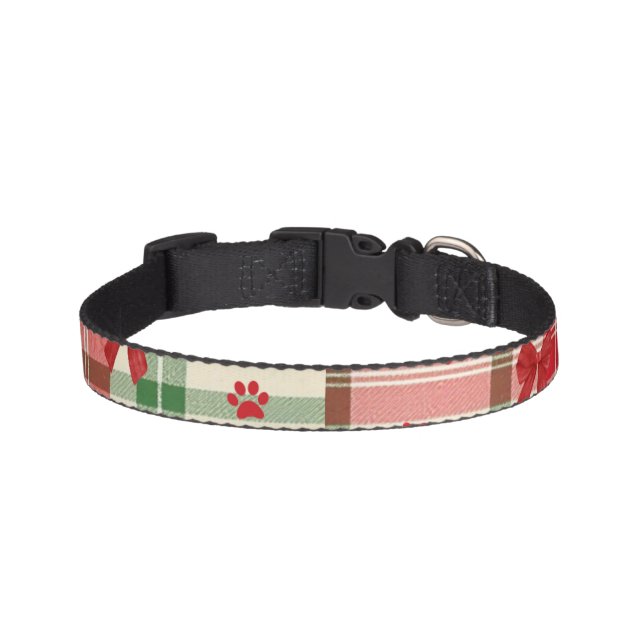 Rustic Holiday Pet Collar – Red, Green & Cream (Front)