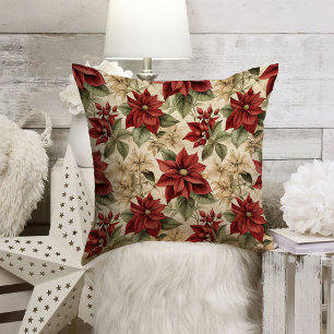 Rustic Holiday Pillow Watercolor Christmas Flowers