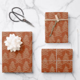 Festive Burnt Orange White Christmas Tree pattern Wrapping Paper