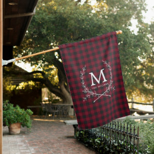 Rustic Holiday Plaid Tartan Monogram House Flag