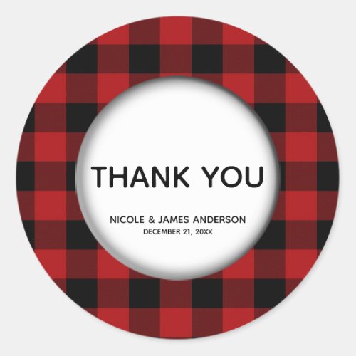 Rustic Holiday Red Buffalo Plaid White Favor Treat Classic Round Sticker