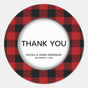 Rustic Holiday Red Buffalo Plaid White Favor Treat Classic Round Sticker
