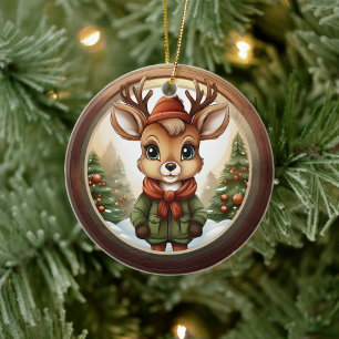 Rustic Holiday Reindeer, Xmas Deer, Christmas 🦌🎄 Ceramic Ornament