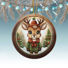 Rustic Holiday Reindeer, Xmas Deer, Christmas 🦌🎄 Ceramic Ornament