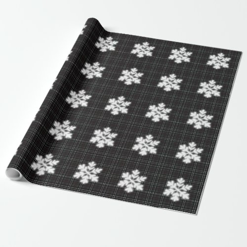 Rustic Holiday Snowflakes and grey tartan Wrapping Paper