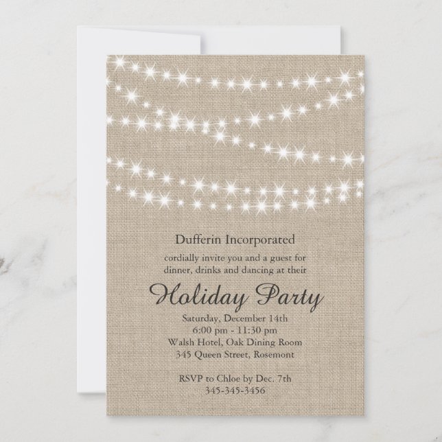 Rustic Holiday Twinkle Lights Invitation (corp) (Front)