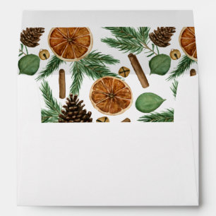 Rustic Holiday Winter Greenery Dried Orange Slice Envelope