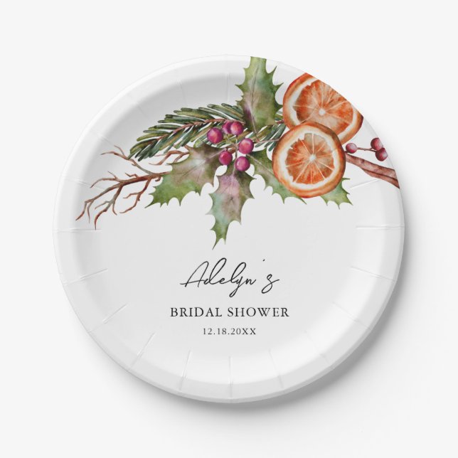 Rustic Holiday Wreath Bridal Shower  Paper Plates (Front)