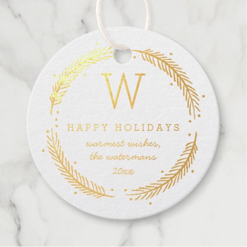 Rustic Holiday Wreath Foil Favor Tag