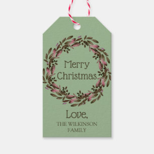 Rustic Holiday Wreath Vintage Merry Christmas Gift Tags