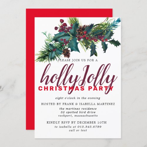 Rustic Holly and Berries Botanical Christmas Invitation
