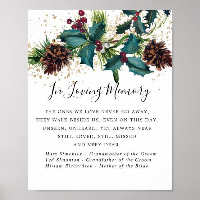 Rustic Holly and Berries Wedding Memorial Sign (Front)