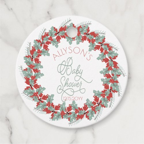 Rustic Holly and Berries Wreath Baby Shower  Favor Tags