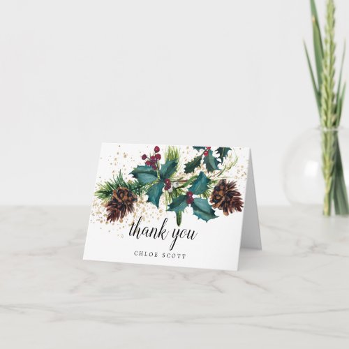Rustic Holly and Berry Bridal Shower Photo Thank You Card