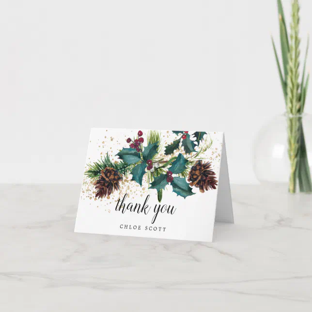 Rustic Holly and Berry Bridal Shower Photo Thank You Card | Zazzle