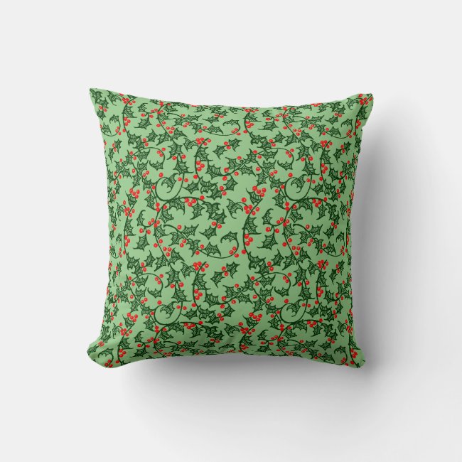 Rustic Holly and Berry Holiday Pattern on Green
