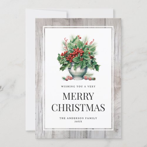 Rustic Holly Berries Candy Merry Christmas Card 