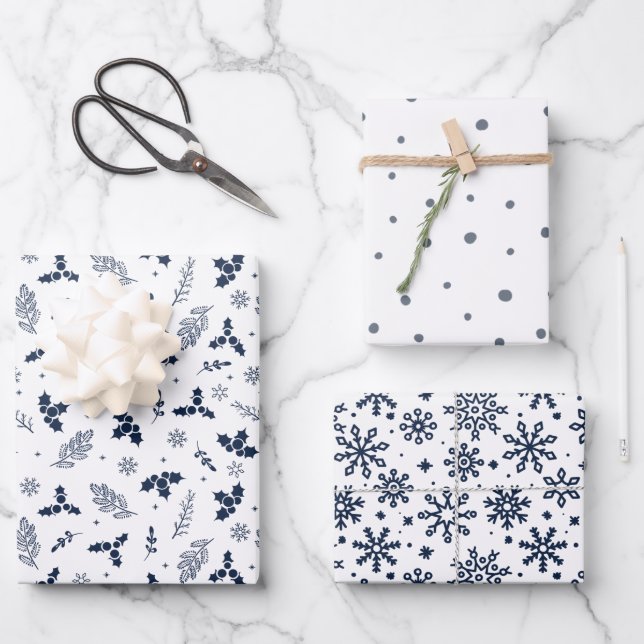 Rustic Holly Berries Snow and Snowflakes  Wrapping Paper Sheets (Front)