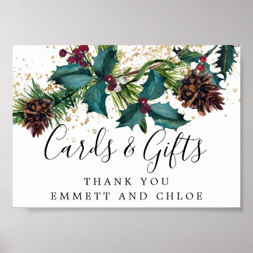 Rustic Holly Berries Wedding Cards and Gifts Sign