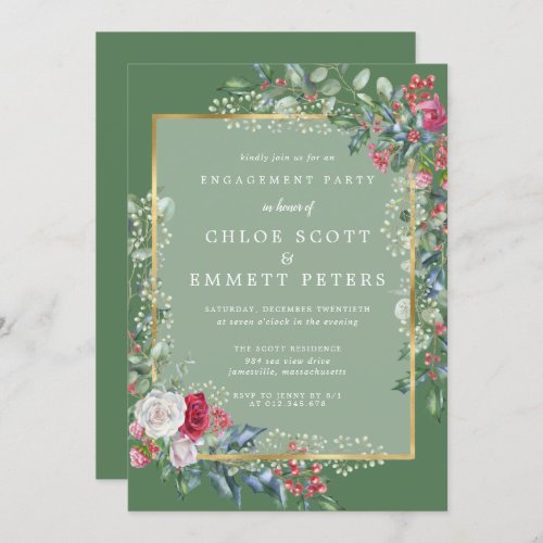 Rustic Holly Berries Winter Engagement Party Invitation