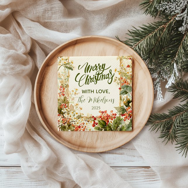 Rustic Holly Berry Christmas Napkins (Creator Uploaded)