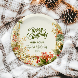 Rustic Holly Berry Christmas Paper Plates