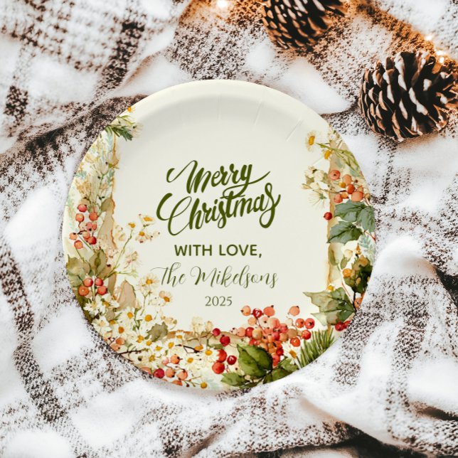 Rustic Holly Berry Christmas Paper Plates (Creator Uploaded)