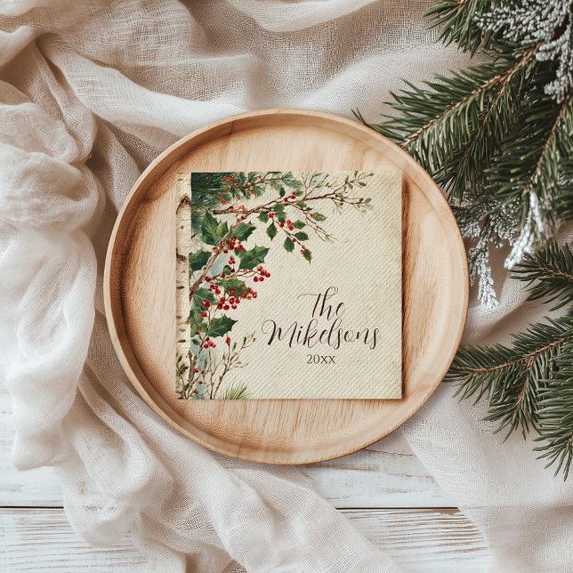Rustic Holly Berry Christmas Party Napkins (Creator Uploaded)