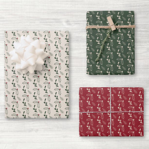 Rustic Holly Berry Foliage Christmas Wrapping Paper Sheets