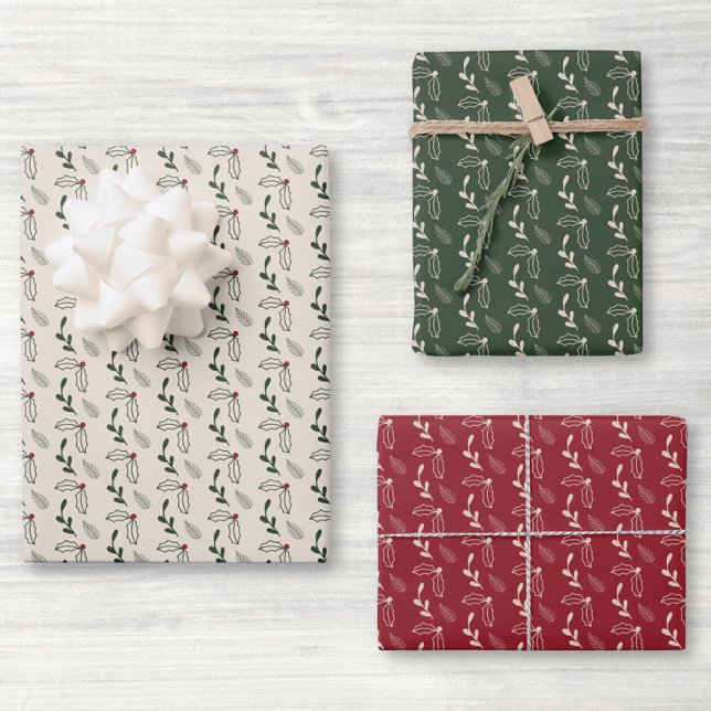 Rustic Holly Berry Foliage Christmas Wrapping Paper Sheets (Creator Uploaded)