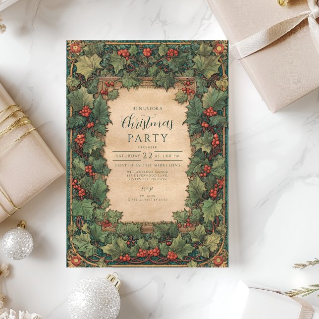Rustic Holly Christmas Party Invitation (Creator Uploaded)