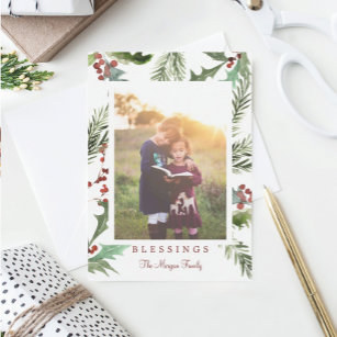 Rustic Holly Christmas Photo Cards
