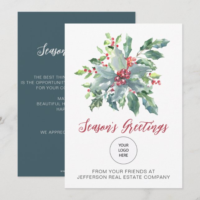 Rustic Holly Elegant Christmas Holidays Holiday Card (Front/Back)