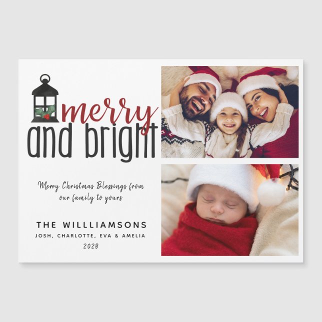 Rustic Holly Merry and Bright Two Photo Christmas  (Front)