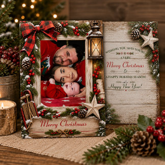 Rustic Holly Pine Family Photo Christmas | Holiday Card