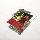 Rustic Holly & Pine Merry Christmas Photo 
