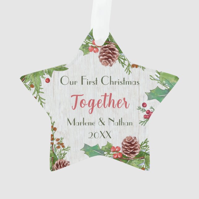 Rustic Holly Pine Together 2-sided Custom Photo  Ornament (Back)