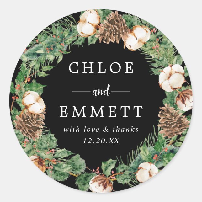 Rustic Holly Pine Wedding Thank You Favor Seal (Front)