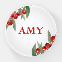 Rustic Holly Red Berries Personalized Glass