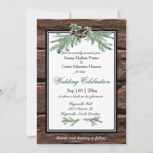 Rustic Holly Tree Branch Winter Wedding Invitation