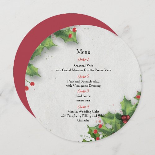 Rustic Holly Winter Christmas Wedding   Menu