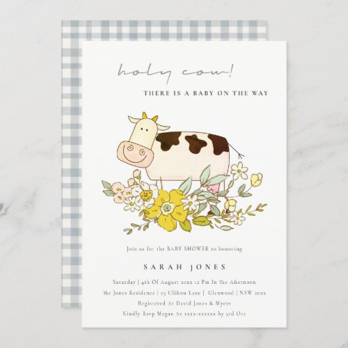 Rustic Holy Cow Farm Floral Baby Shower Invite