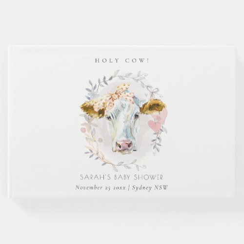 Rustic Holy Cow Farm Floral Wreath Baby Shower Guest Book