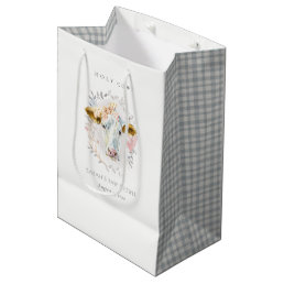 Rustic Holy Cow Farm Floral Wreath Baby Shower Medium Gift Bag