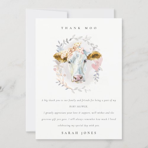 Rustic Holy Cow Farm Floral Wreath Baby Shower Thank You Card