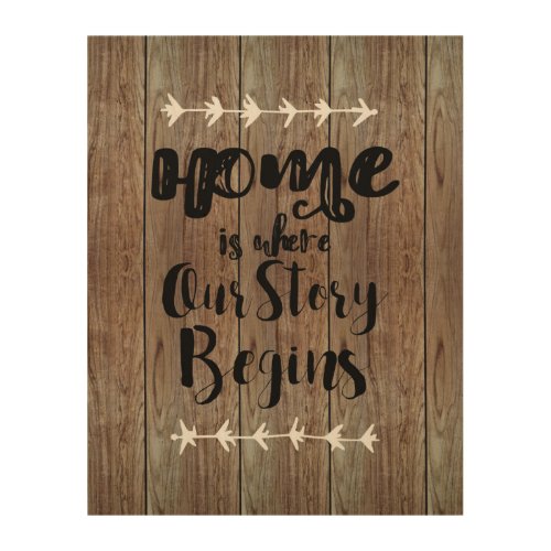 Rustic Home Is Where Our Story Begins Quote Wood Wall Decor