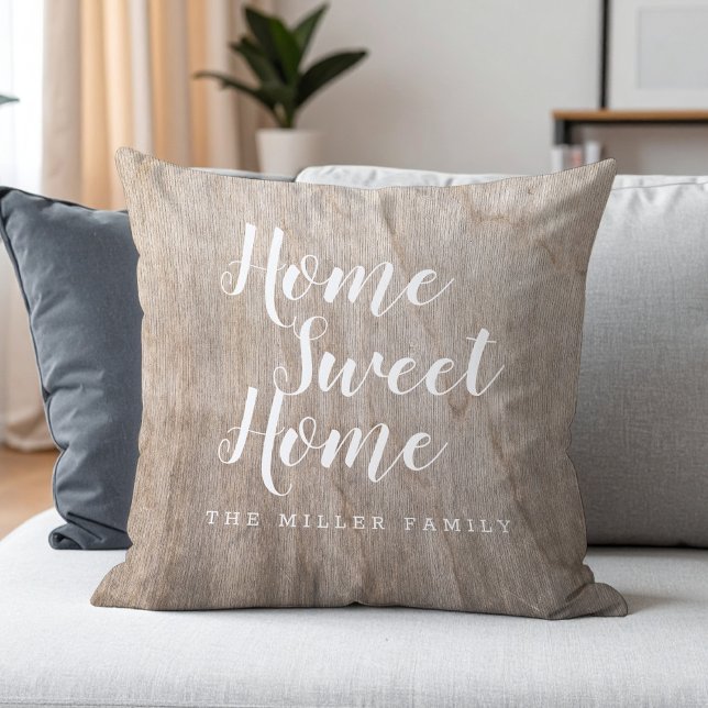 Rustic Home Sweet Home Custom Family Name Throw Pillow (Creator Uploaded)