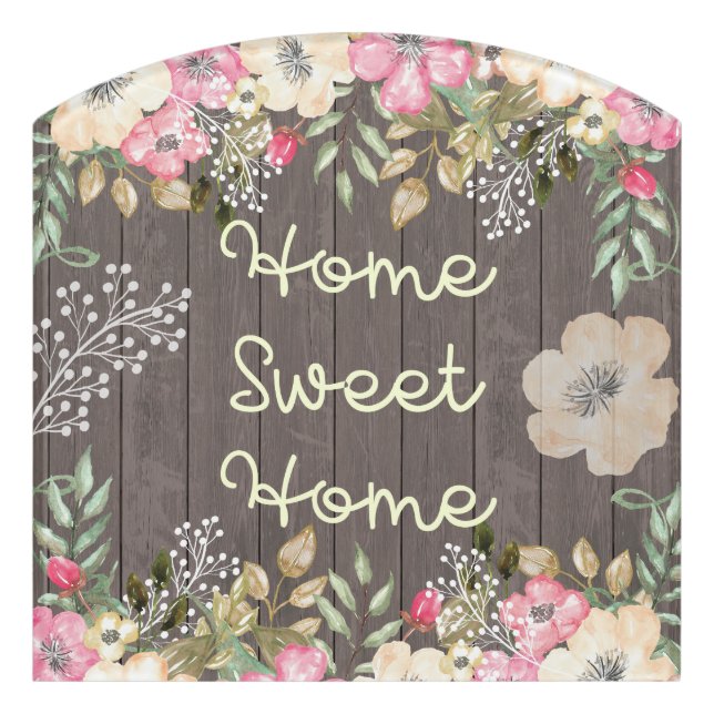 Rustic Home Sweet Home Floral Wood Door Sign (Contour Front)