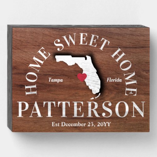 Rustic Home Sweet Home Florida State Wooden Box